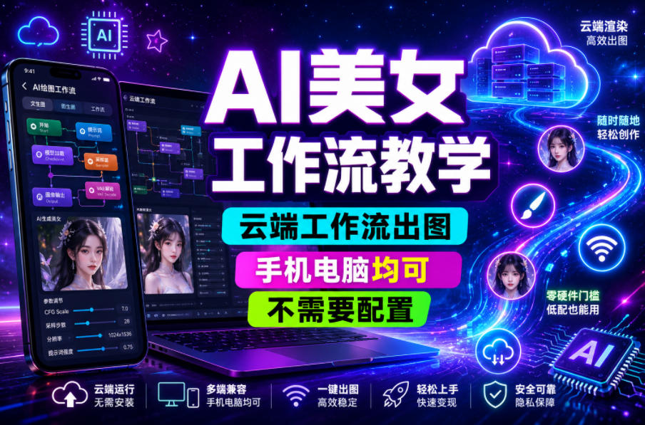 2026 AI美女云端工作流教学,零配置手机电脑快速出图 2026 AI美女云端工作流教学,零配置手机电脑快速出图