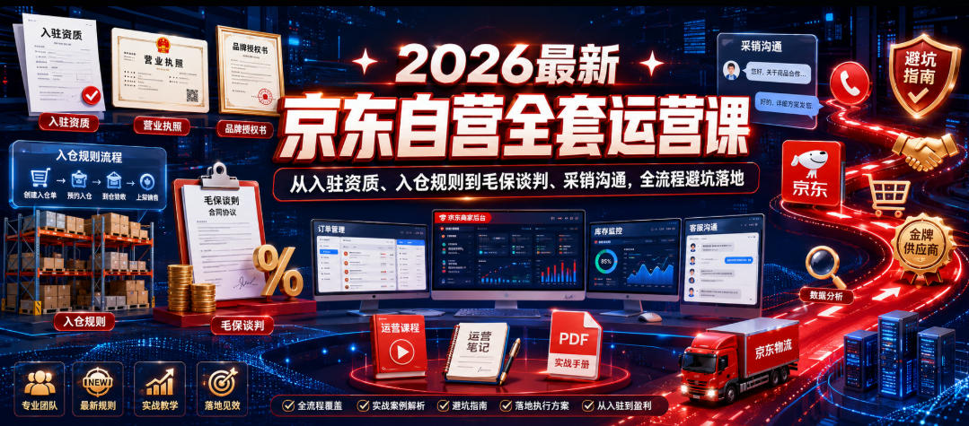 2026京东自营运营课：入驻资质、入仓规则、毛保谈判全流程避坑