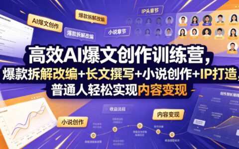 高效AI爆文训练营：爆款改编+长文撰写+小说创作，零基础轻松变现