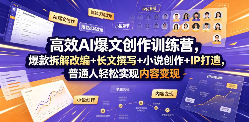 高效AI爆文训练营：爆款改编+长文撰写+小说创作，零基础轻松变现