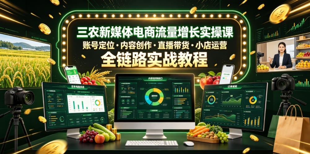 三农新媒体电商实操课：账号定位·内容创作·直播带货·小店运营全链路教程