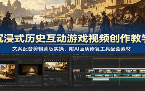 沉浸式历史互动游戏视频教学：文案配音剪辑蒙版实操，附AI画质修复工具