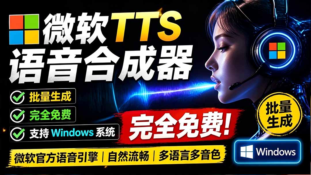 微软TTS免费语音合成器，多音色批量配音，支持Win10/11系统