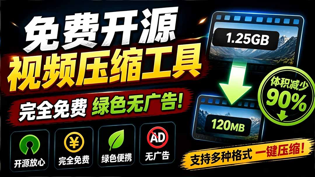 Github开源视频压缩工具VideoSlim，批量处理轻松瘦身90%画质清晰
