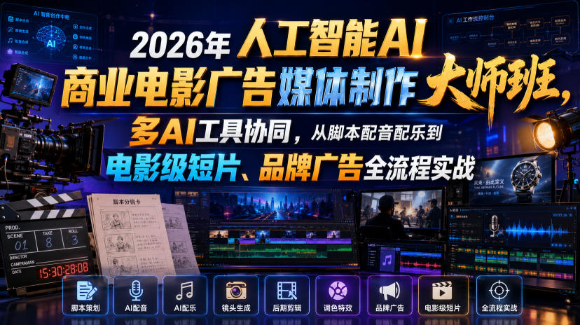 2026 AI商业电影制作大师班：多工具协同从脚本到短片全流程实战