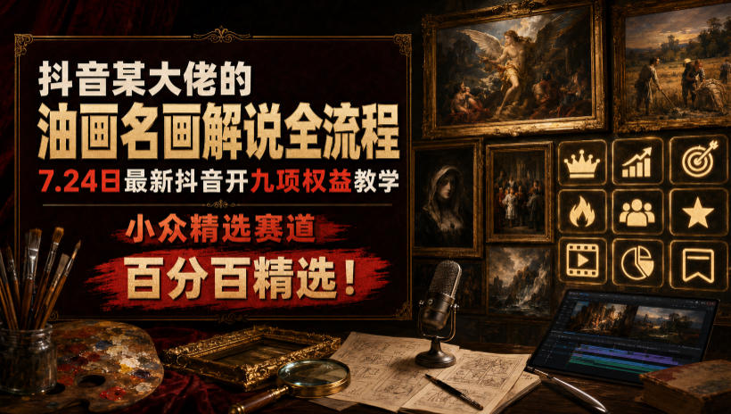 抖音油画名画解说全流程，7.24最新九项权益开通教学