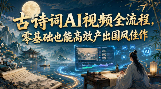 2026 零基础古诗词AI视频全流程，高效产出唯美国风佳作