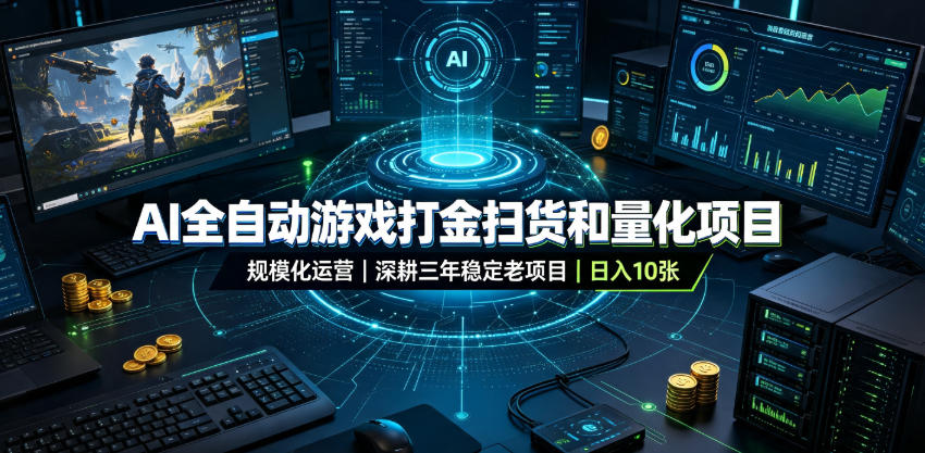AI自动化游戏打金扫货与量化项目，零基础副业变现100方法稳定变现