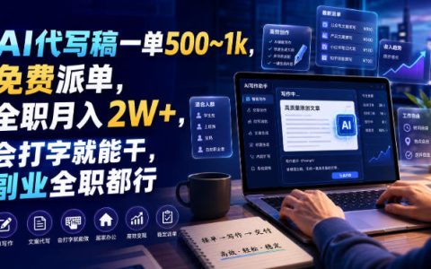 AI代写稿一单500步骤~1步骤，免费派单全职变现2W+，会打字就能干副业