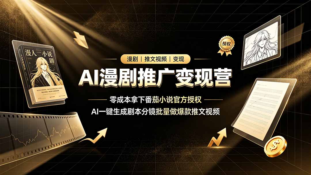 AI漫剧推广变现营，低成本拿番茄授权，一键生成爆款推文视频
