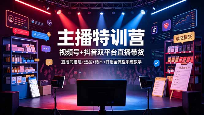 主播特训营：视频号+抖音双平台直播带货，从选品话术到开播全流程实战教学