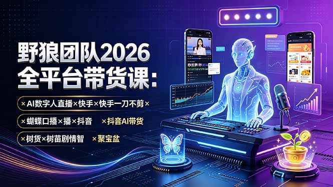野狼团队2026全平台带货课：AI数字人直播×快手投流×抖音AI带货实操