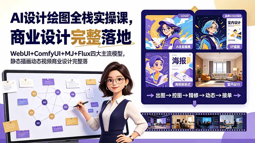 AI设计绘图全栈课：WebUI+ComfyUI+MJ+Flux，零基础学商业插画与动态视频