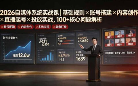 2026自媒体系统实战课｜100方法核心问题解析，从零搭建账号到直播投流