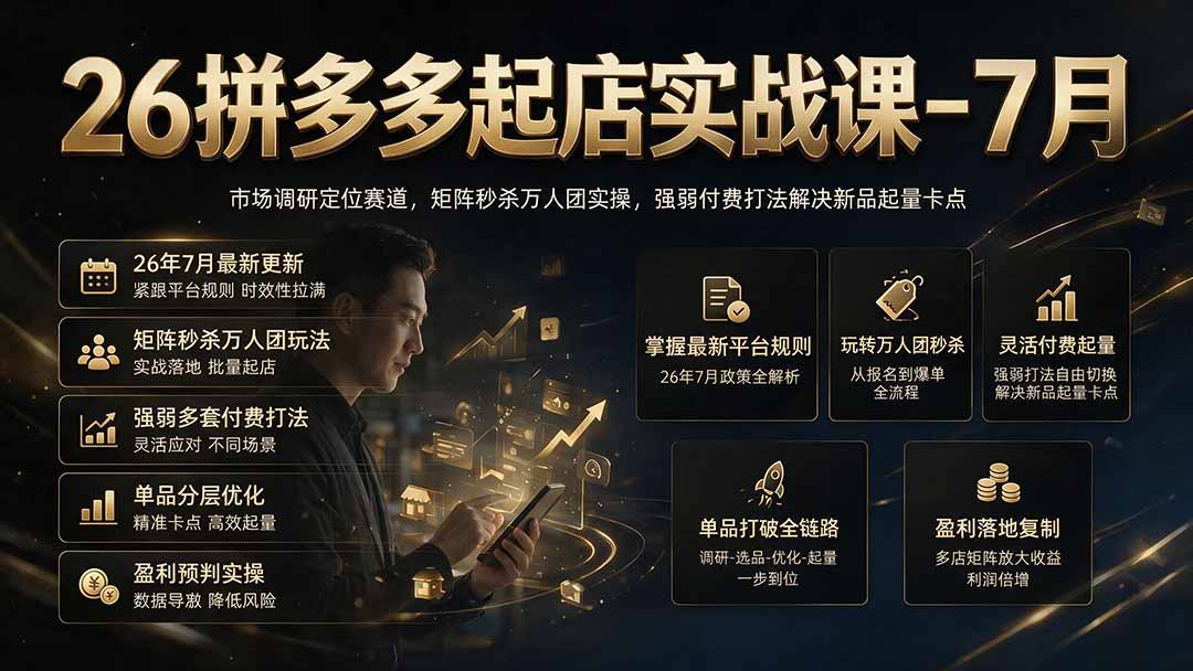 26拼多多起店实战课7月｜矩阵秒杀万人团，强微付费解决新品起量卡点
