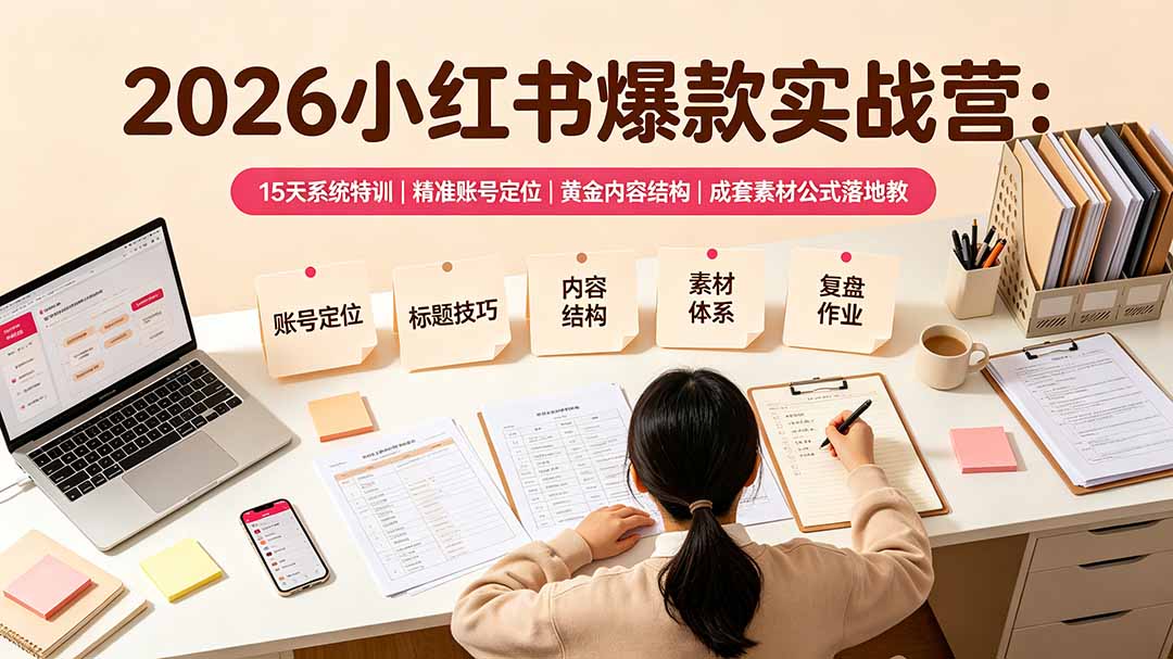 2026小红书爆款实战营：15天系统特训，账号定位与爆款内容公式落地