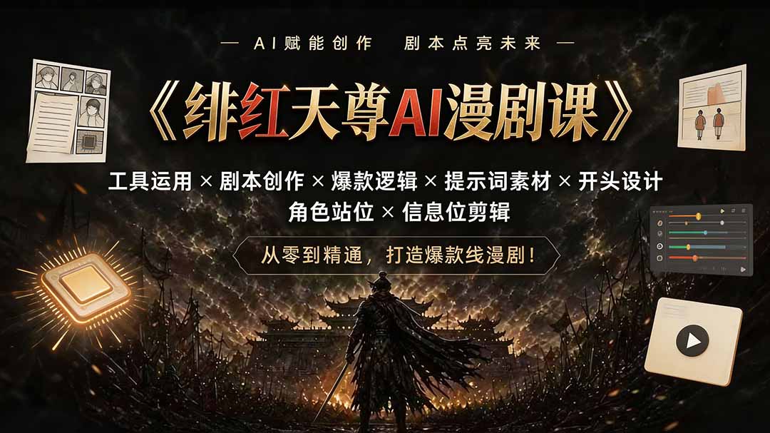 绯红天尊AI漫剧课：工具实操+剧本创作+爆款剪辑全流程