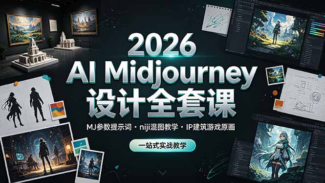 2026 AI Midjourney设计全套课，MJ提示词niji混图IP建筑游戏原画实战