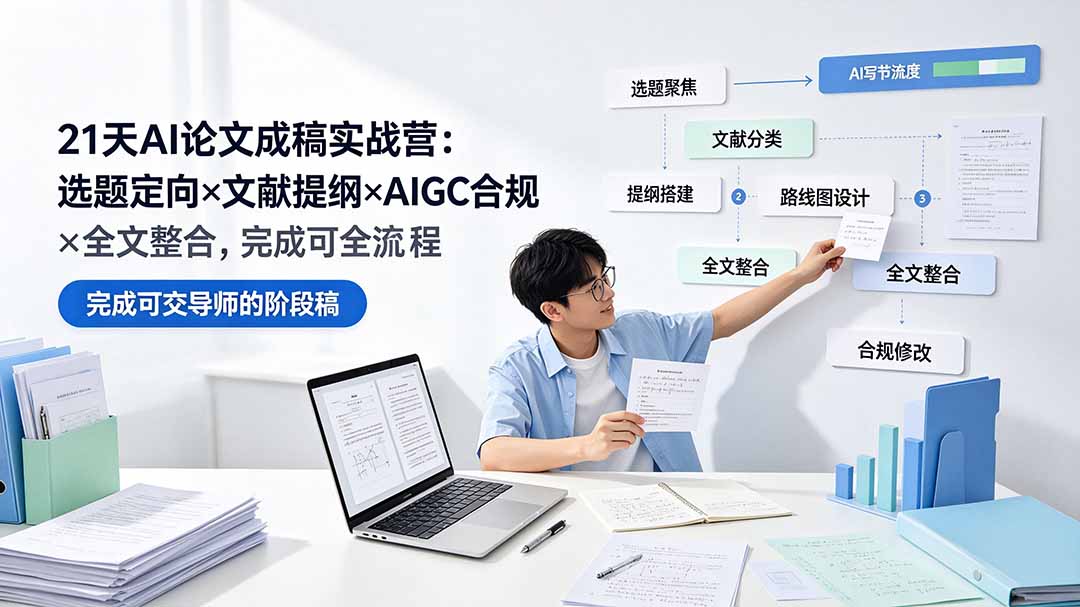 21天AI论文成稿营：选题文献提纲AIGC合规，完成可交导师阶段稿
