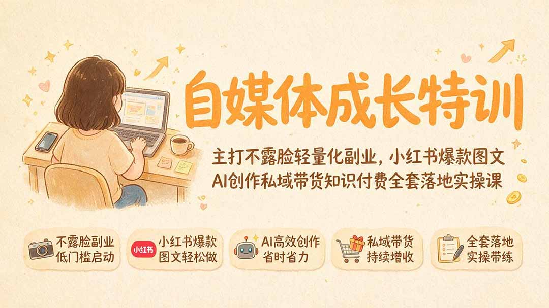 自媒体AI爆款特训｜不露脸轻量化副业，小红书图文带货私域变现全套实操