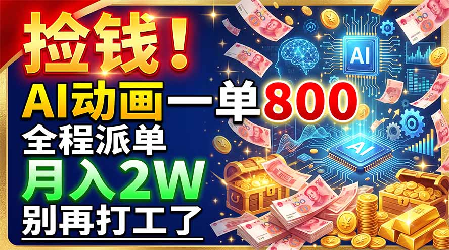 AI动画接单800步骤元/单，微课视频副业变现2W，0基础可做