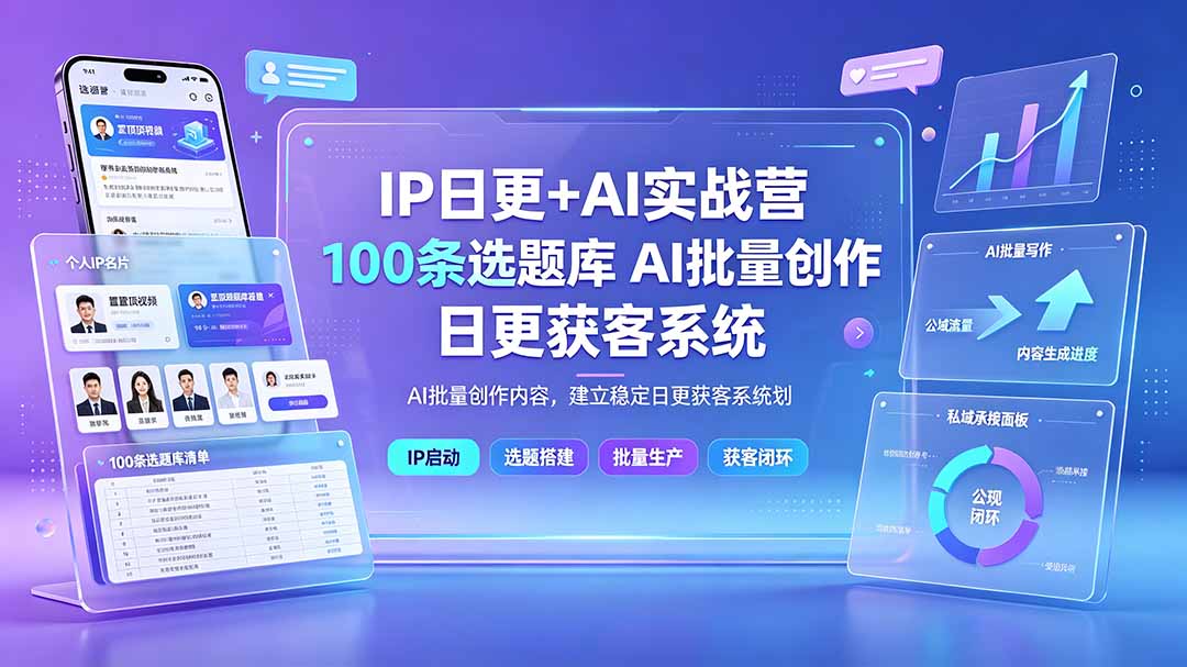 IP日更+AI实战营：从0搭建选题库与获客系统，批量创作内容