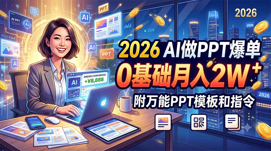 2026 AI做PPT爆单攻略，0基础变现2W，附万能模板+指令工具包