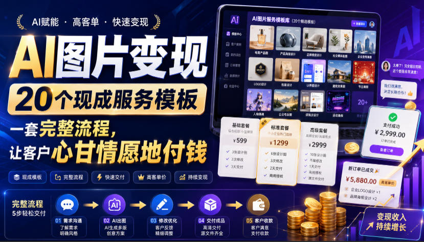 AI图片变现：20个服务模板+完整流程，让客户主动付费【双语字幕】