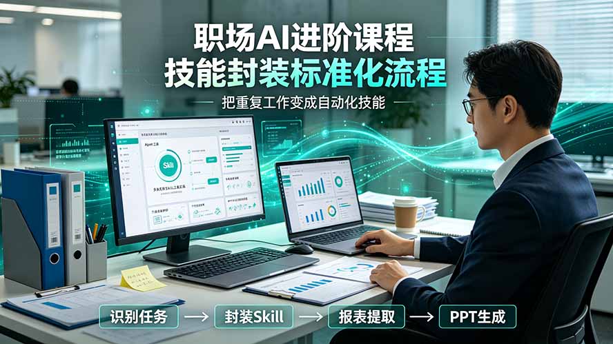 职场AI进阶课：Skill工具实操+报表报告一键提取，告别重复工作