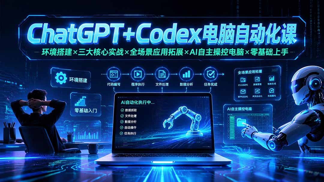 ChatGPT+Codex电脑自动化：零基础环境搭建×三大实战×AI自主操控办公