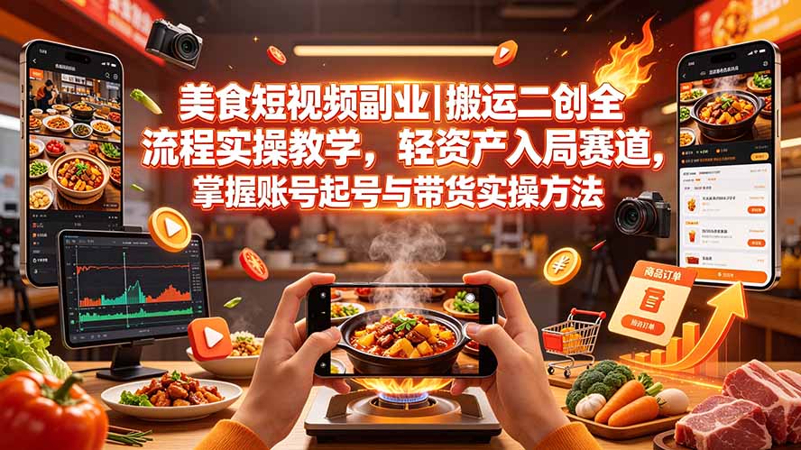 2026 美食短视频副业实操｜零基础搬运二创起号带货全流程