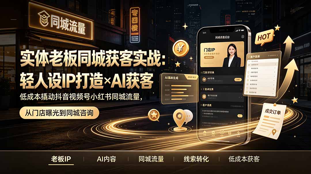 实体老板同城获客实战：轻人设IP×AI获客，抖音视频号小红书流量密码