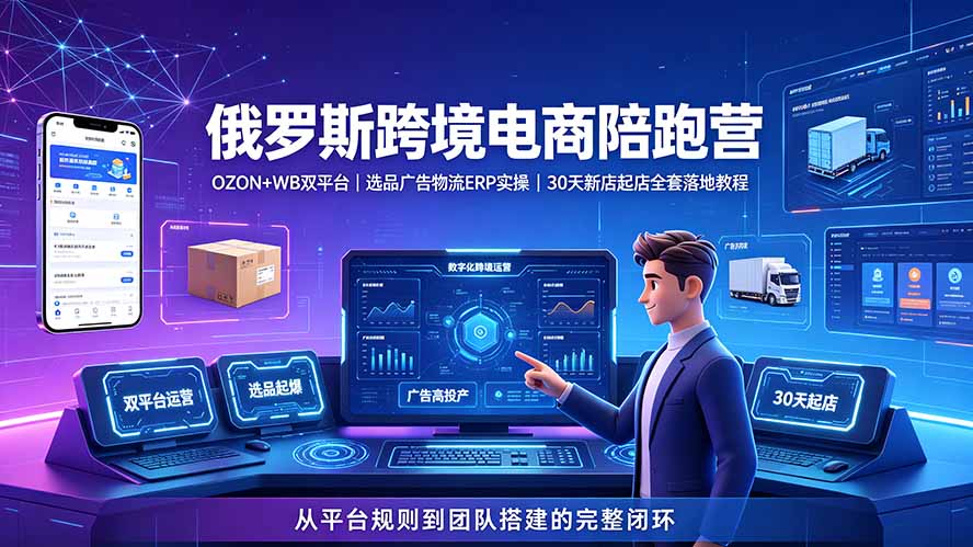 2026俄罗斯跨境电商陪跑营：OZON+WB双平台选品广告物流ERP实操教程