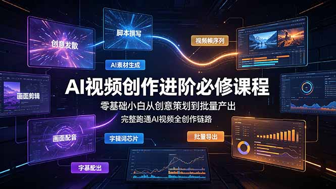 AI视频创作进阶课：零基础到批量产出，跑通全链路变现