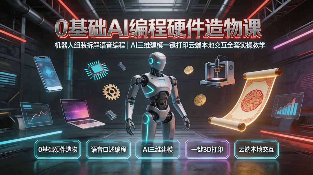 0基础AI编程硬件造物课｜语音编程+3D打印，零门槛造机器人