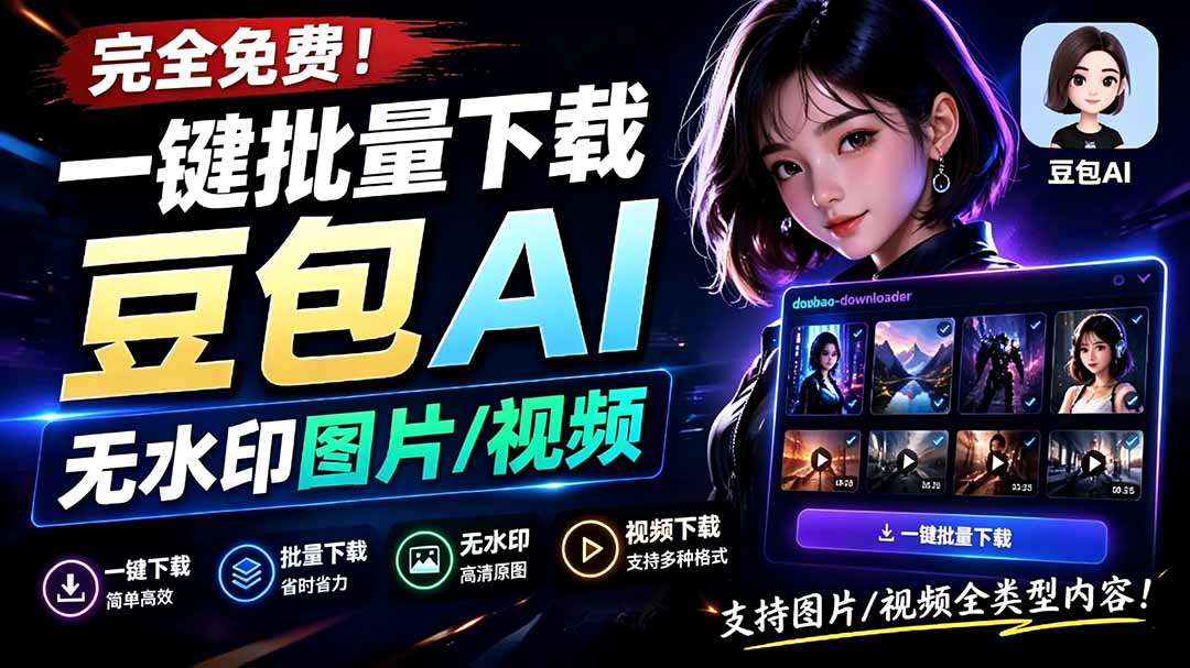 Github开源！豆包AI无水印图片/视频一键批量下载工具，自动解析提示词
