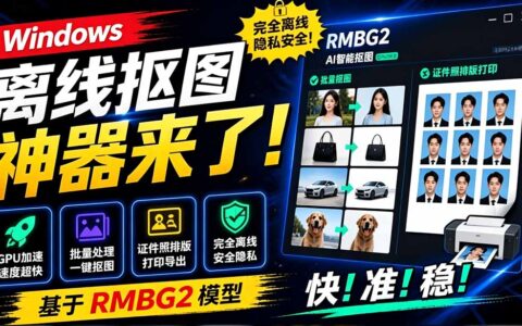 Windows离线AI抠图神器：RMBG2模型批量抠图+证件照排版打印