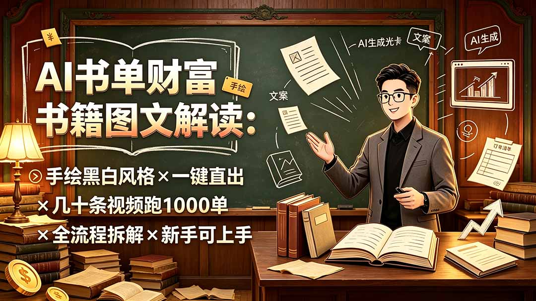 AI书单财富视频拆解：手绘黑白风图文，新手可跑千单