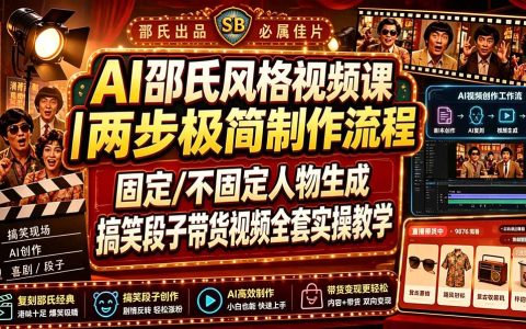 AI邵氏风视频课｜两步极简制作，固定人物生成+搞笑段子带货实操