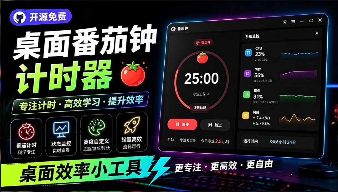 仅1.16MB!开源极简桌面时钟番茄钟Catime,支持系统监控与插件扩展 仅1.16MB!开源极简桌面时钟番茄钟Catime,支持系统监控与插件扩展