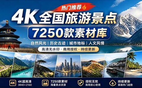 热门全国旅游风景素材！4K航拍景点库7250款，短视频剪辑必备