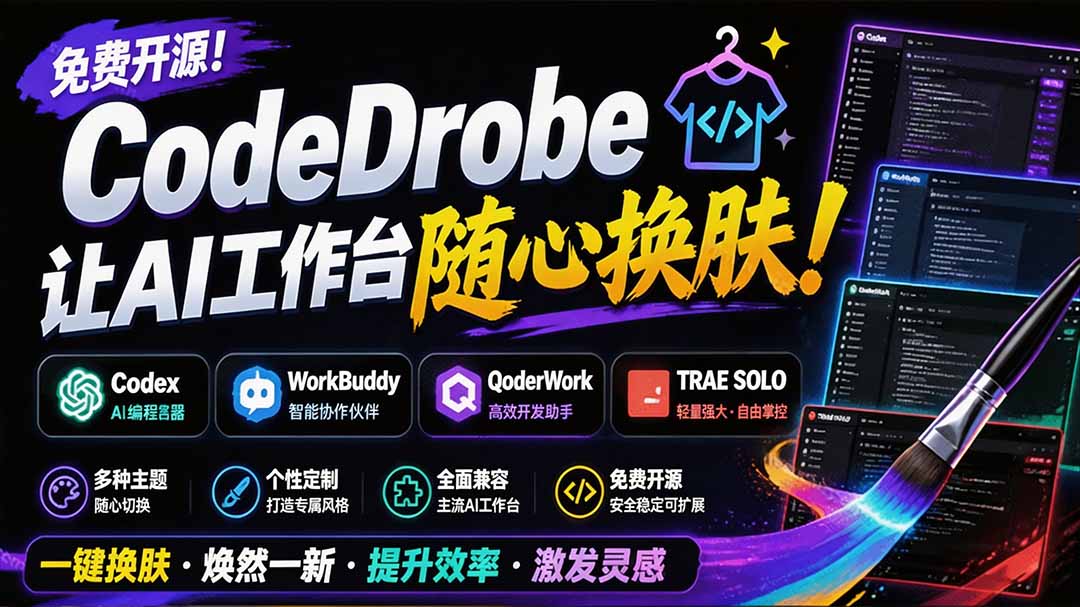免费开源CodeDrobe换肤工具，一键美化Codex/WorkBuddy等AI工作台