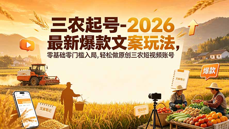 2026三农起号爆款文案玩法，零基础小白轻松做原创短视频账号