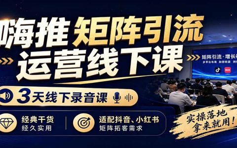 嗨推矩阵引流运营线下课，3天录音实操，适配抖音小红书矩阵拓客
