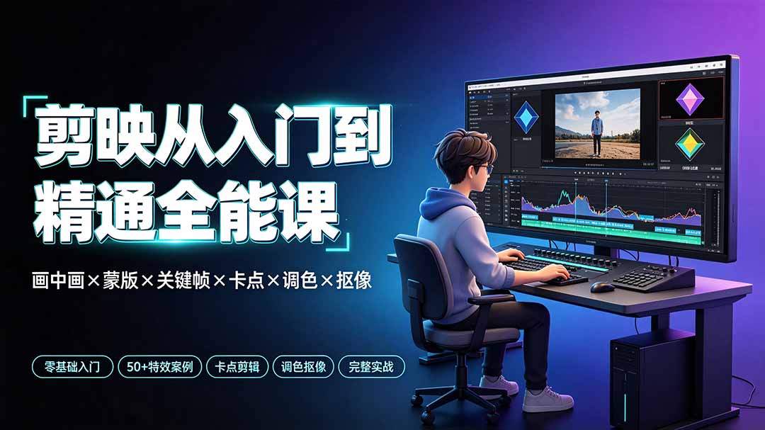剪映全能课：画中画+蒙版+关键帧+调色抠像，零基础到精通