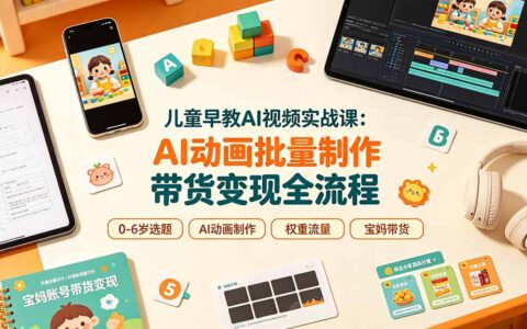 儿童早教AI视频实战课：0-6岁认知选题+动画批量制作+账号权重拉升变现全流程