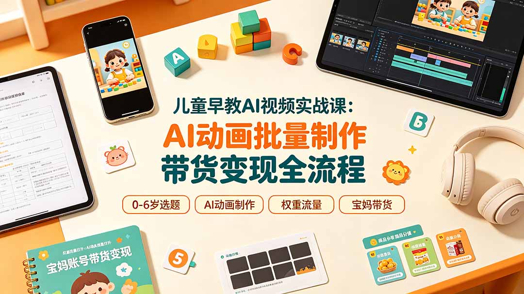 儿童早教AI视频实战课:0-6岁认知选题+动画批量制作+账号权重拉升变现全流程 儿童早教AI视频实战课:0-6岁认知选题+动画批量制作+账号权重拉升变现全流程