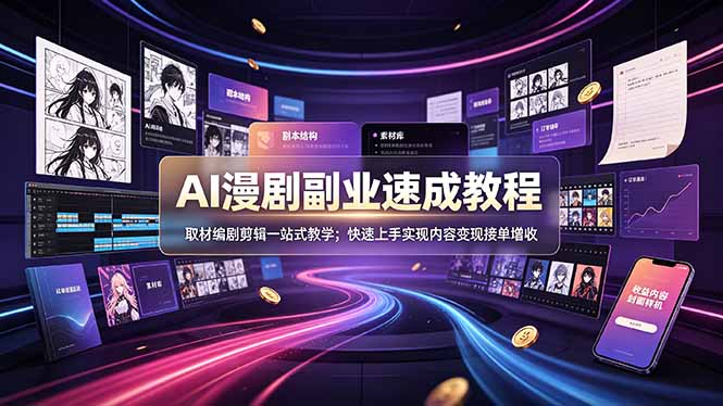 AI漫剧副业速成：从零起号到变现接单，AI工具+剧本剪辑全流程教学