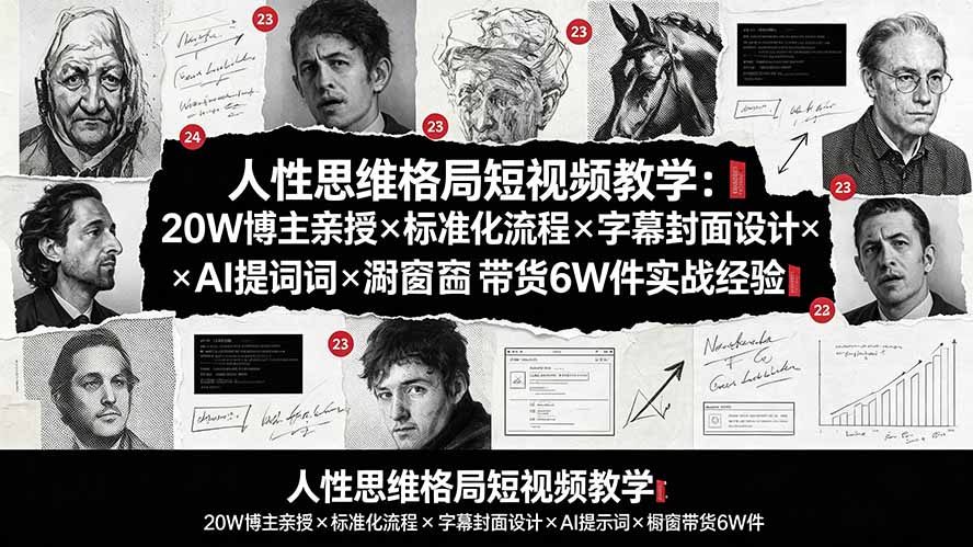 人性思维短视频教学：20W博主亲授×标准化流程×AI提示词×橱窗带货实战