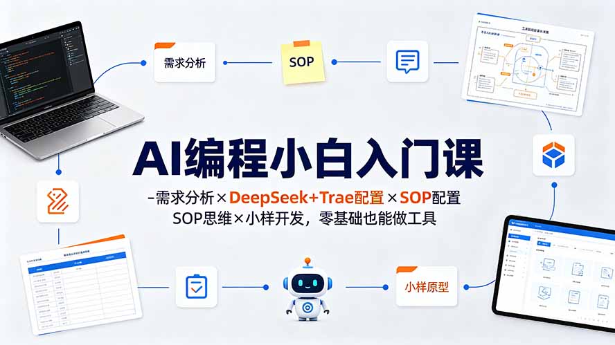 AI编程小白入门课：DeepSeek+Trae需求分析×SOP思维×小样开发，零基础做工具变现